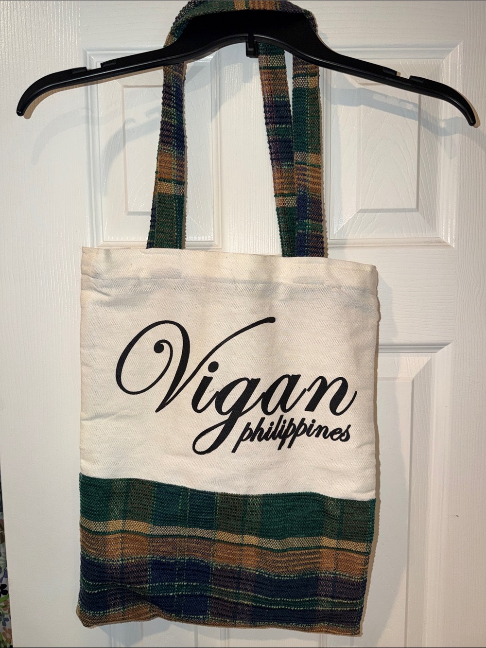 Canvas Tote Bag in Cream and Green